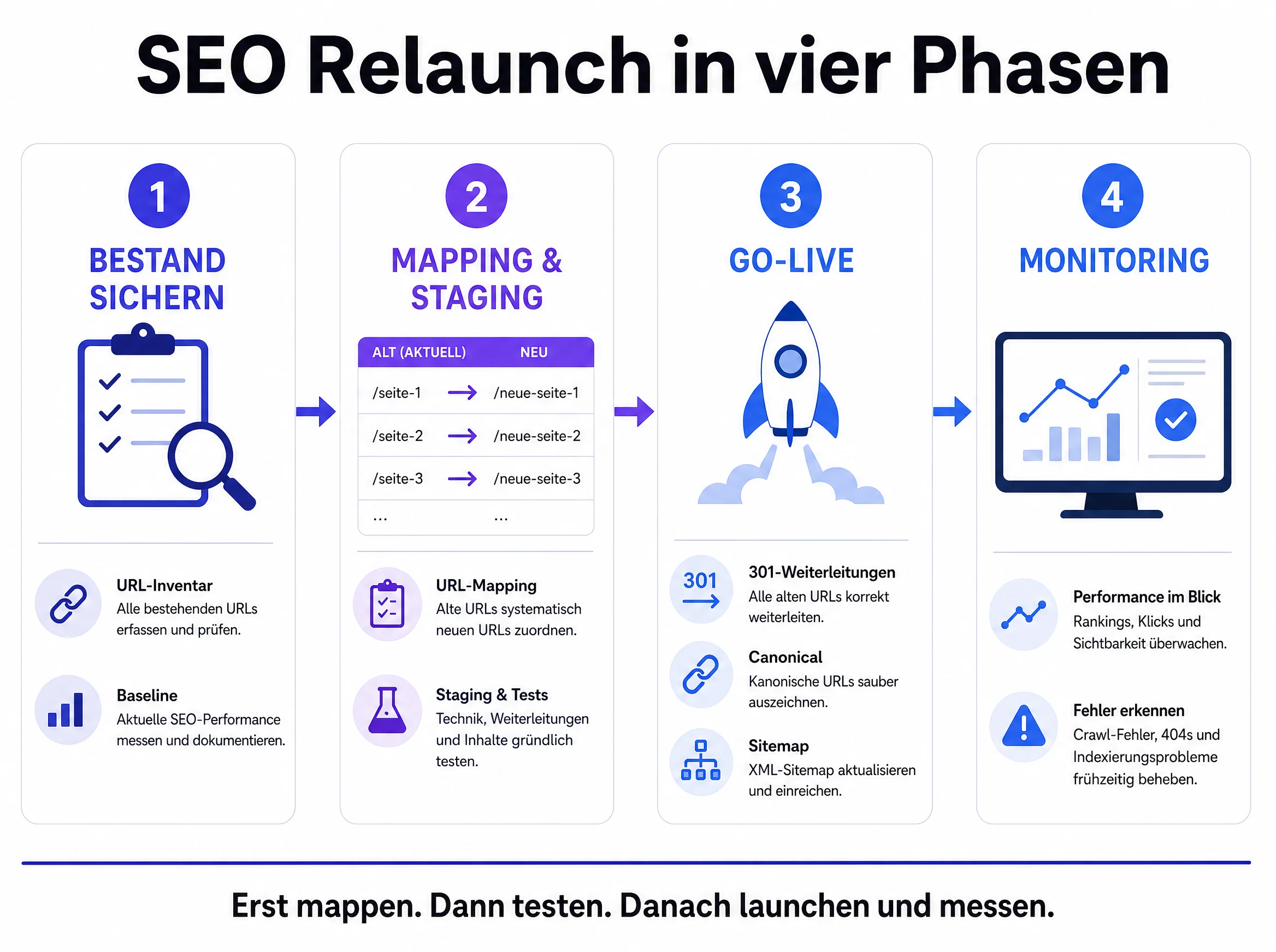 Vier Phasen eines SEO-Relaunches: Vorbereitung, Staging, Go-live und Monitoring